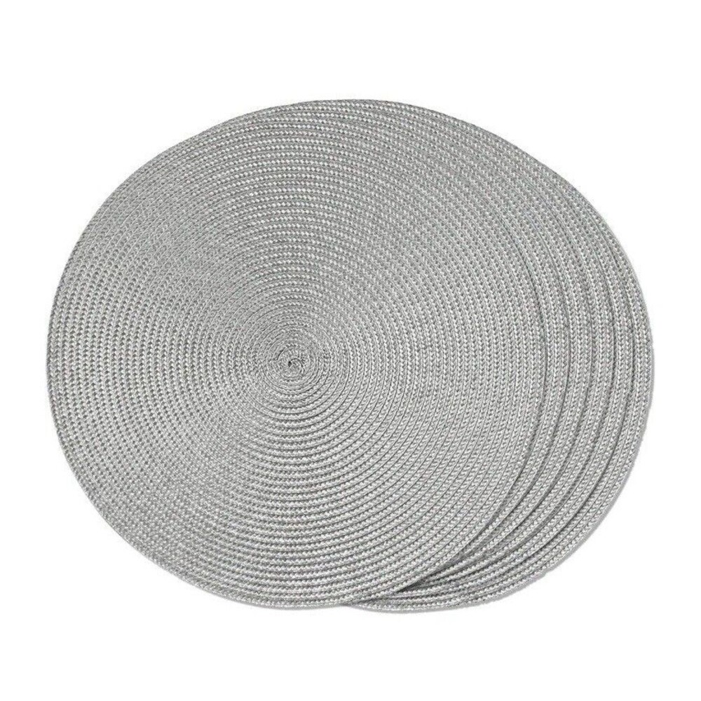 Round Braided Placemats Set of 6 Table Mats Dining Woven Modern Farmhouse Gray